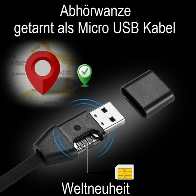 Abhör-Wanze getarnt im USB Handy Ladekabel für iPhone digitales Diktiergerät, 